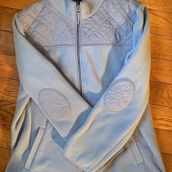 Talbots Fleece Quilted Zip Front Powder Blue Jacket with Nylon Quilting Detail - Picture 9 of 11